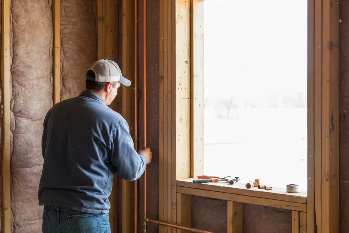 Licensed plumber running new copper supply lines in a Waymart home